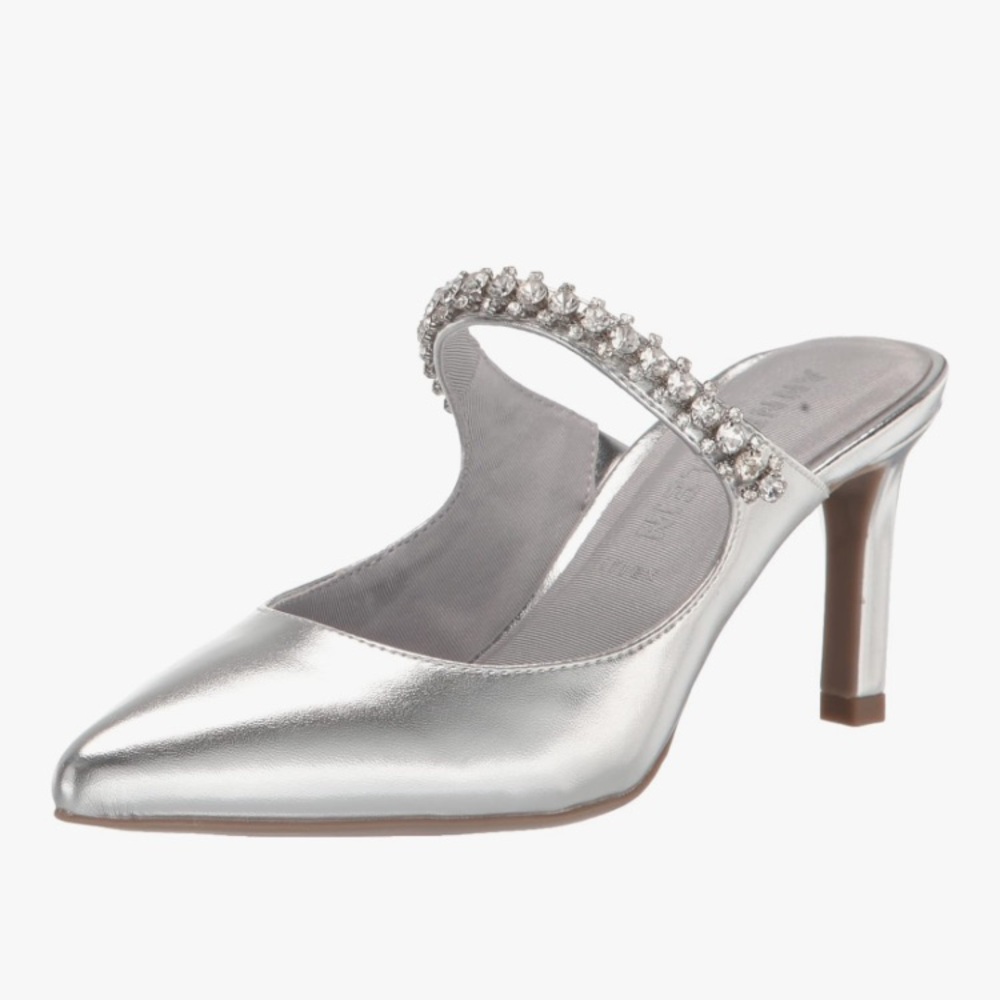 Anne Klein Silver Pointed Toe Jeweled Mule